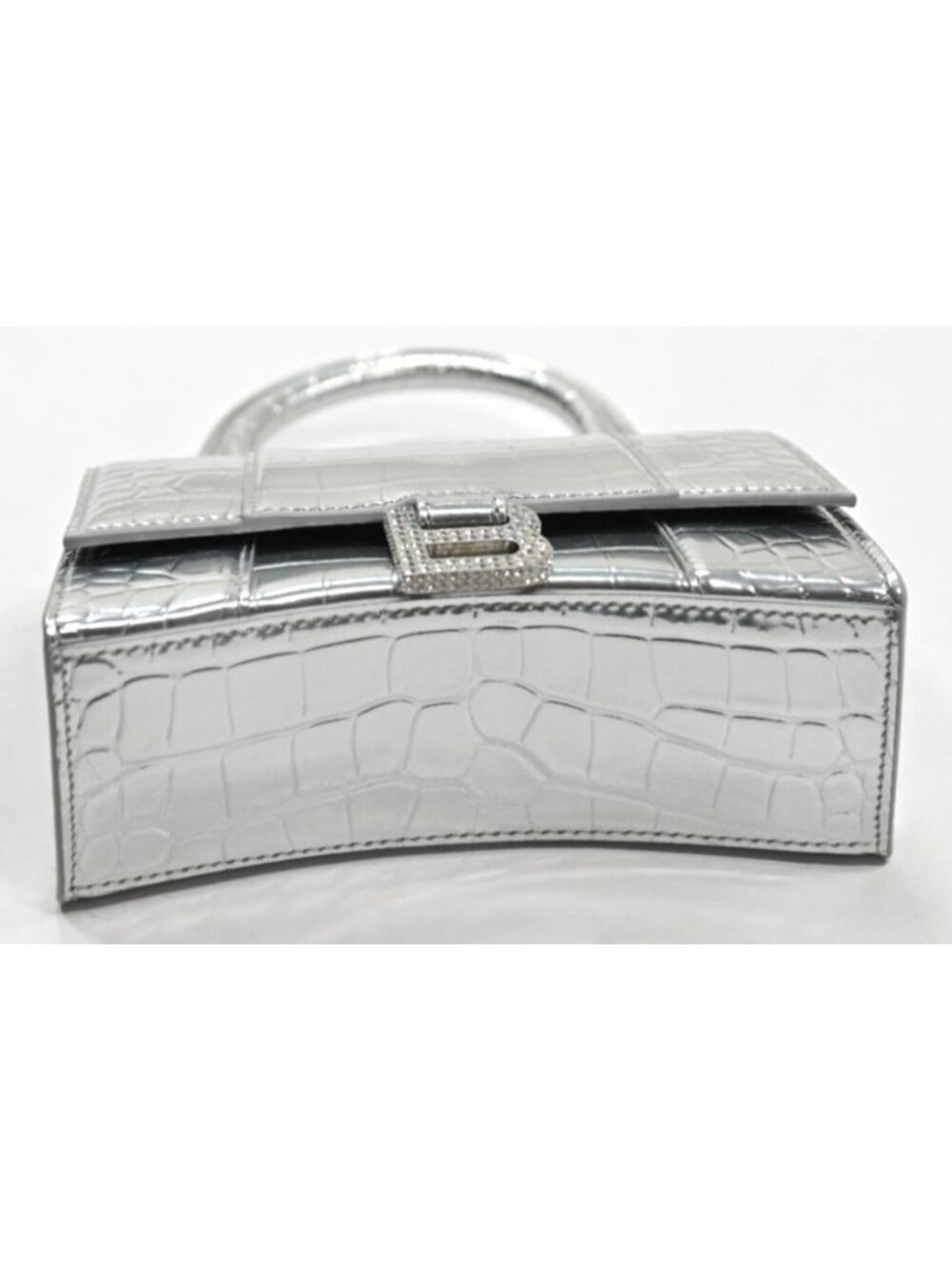Balenciaga Hourglass XS Handbag Crocodile Embossed Rhinestone B in Silver - Picture 6 of 9